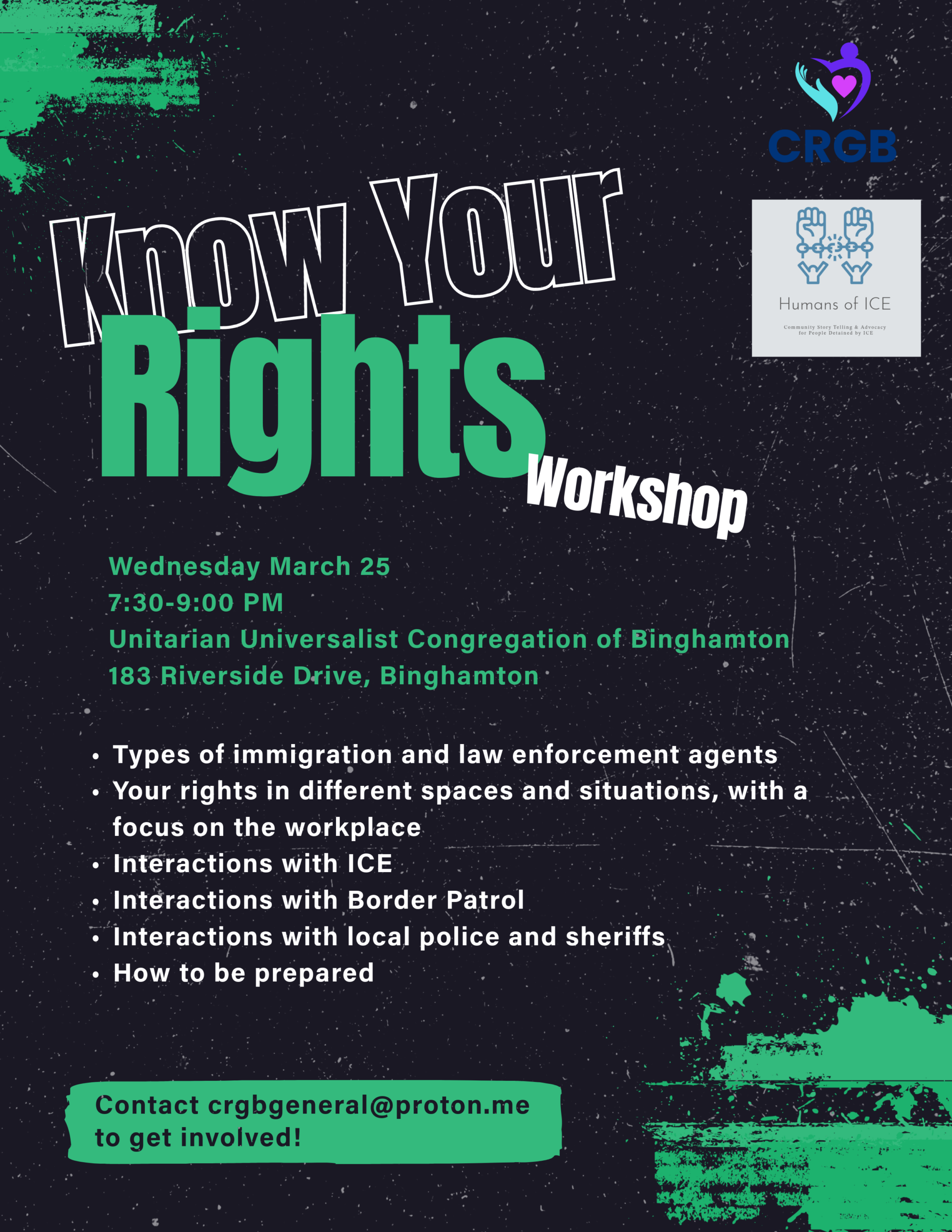 Know Your Rights Workshop 3/25 7:30-9PM at UUCB
